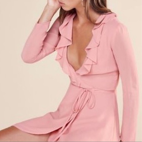 Reformation Pink Ruffle Wrap Dress - Picture 3 of 6